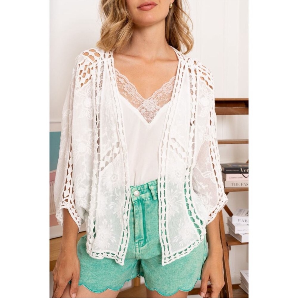 RACHEL ZOE Women's CROCHET LACE CARDIGAN Top White ONE SIZE (runs small)